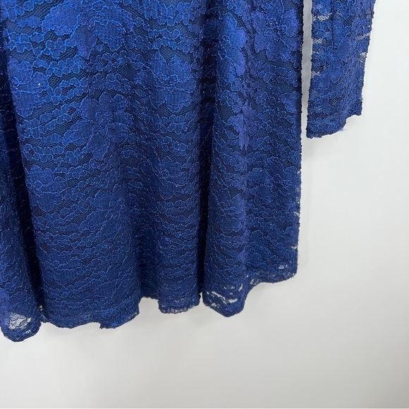 New Trixxi Lace Floral Sweetheart Neck Long Sleeve Blue Open Back Midi Dress - Picture 7 of 12